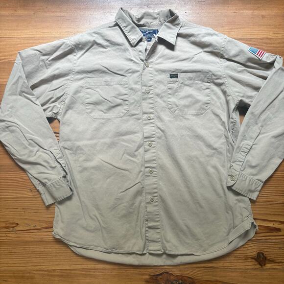 Polo Sport tan American flag button up long sleeve collar shirt SIZE L - Picture 1 of 6